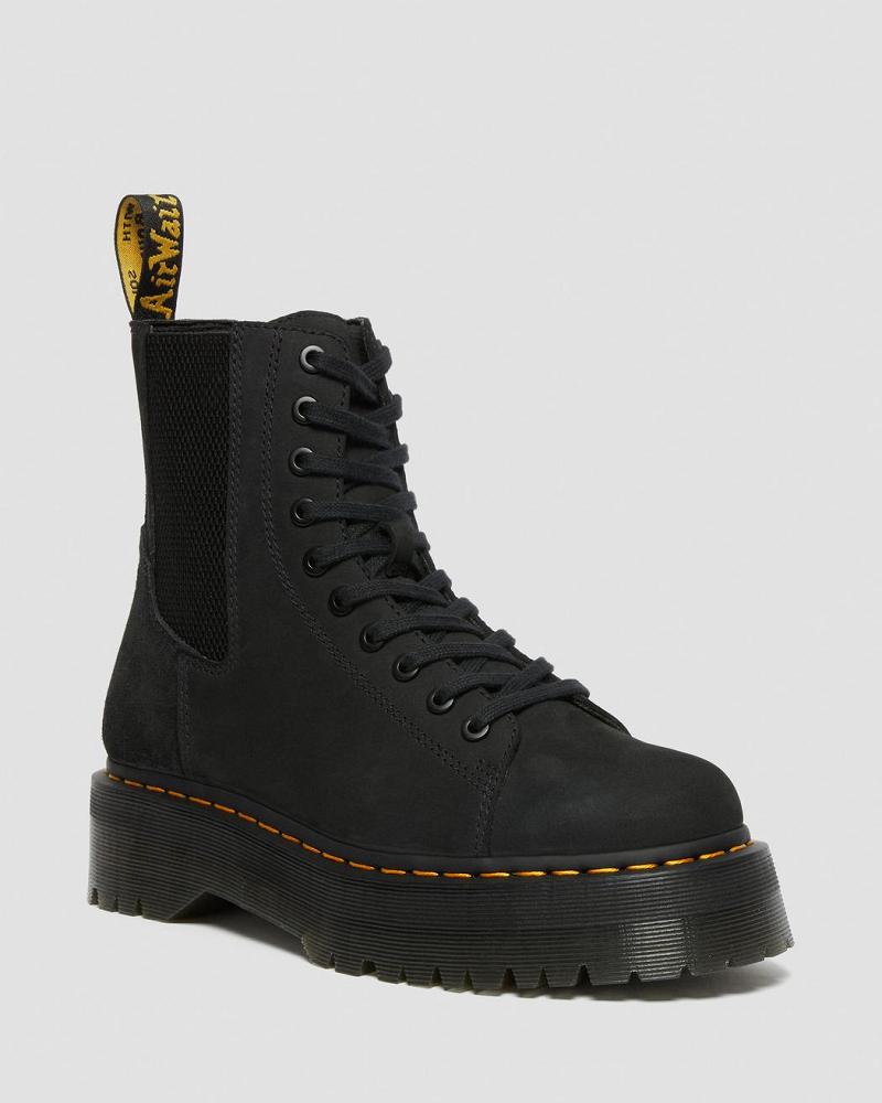 Dr Martens Jadon Nubuck Læder Platform Støvler Dame Sort | DK 241YXF